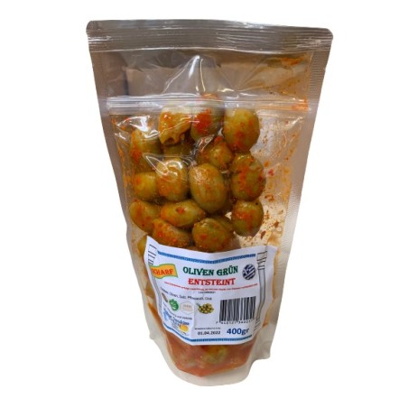 grüne Oliven scharf 400g